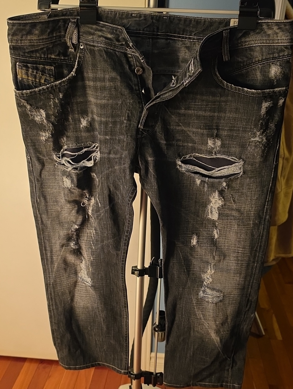 Diesel Men's Distressed Black Gray Washed Jeans